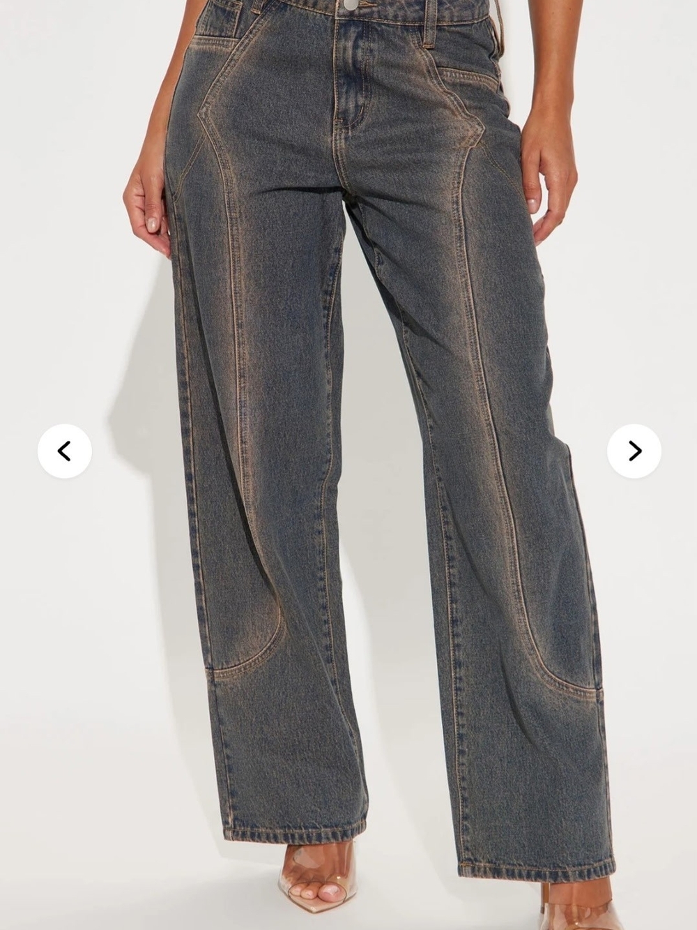 Fashion Nova Wide Leg Panel Jeans - Washed Charcoal-Blue